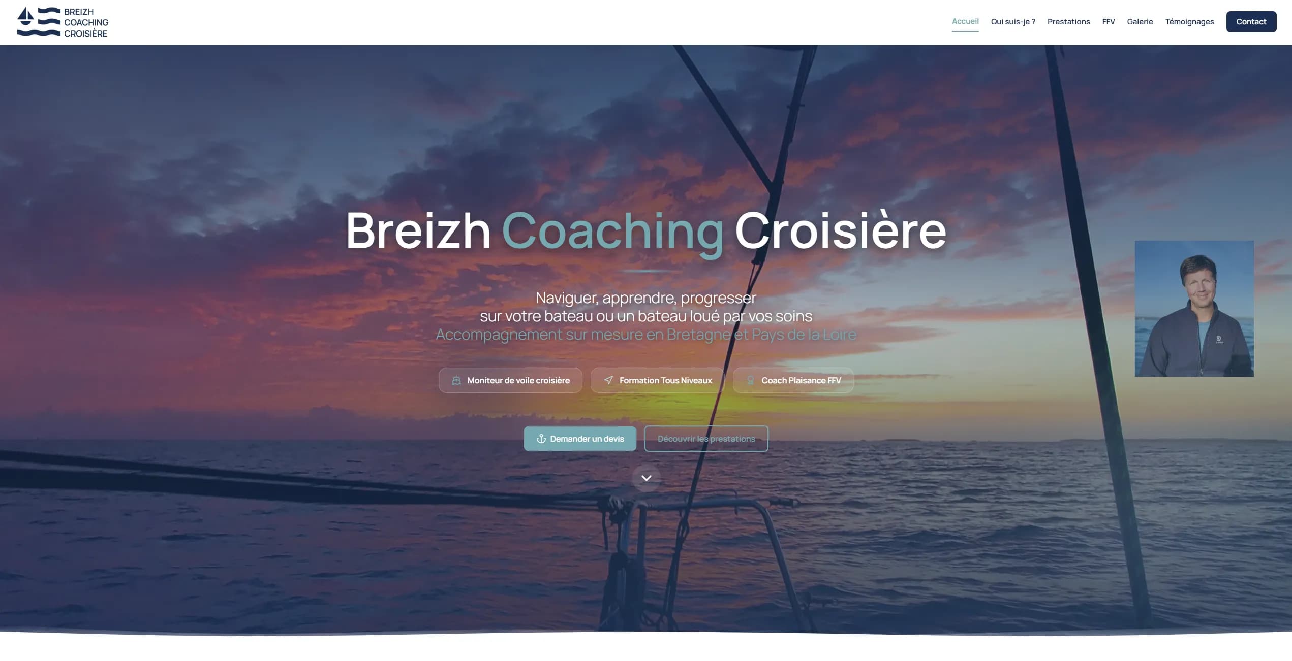 Site vitrine Breizh Coaching Croisière, réalisé pour Frédéric Monnet
